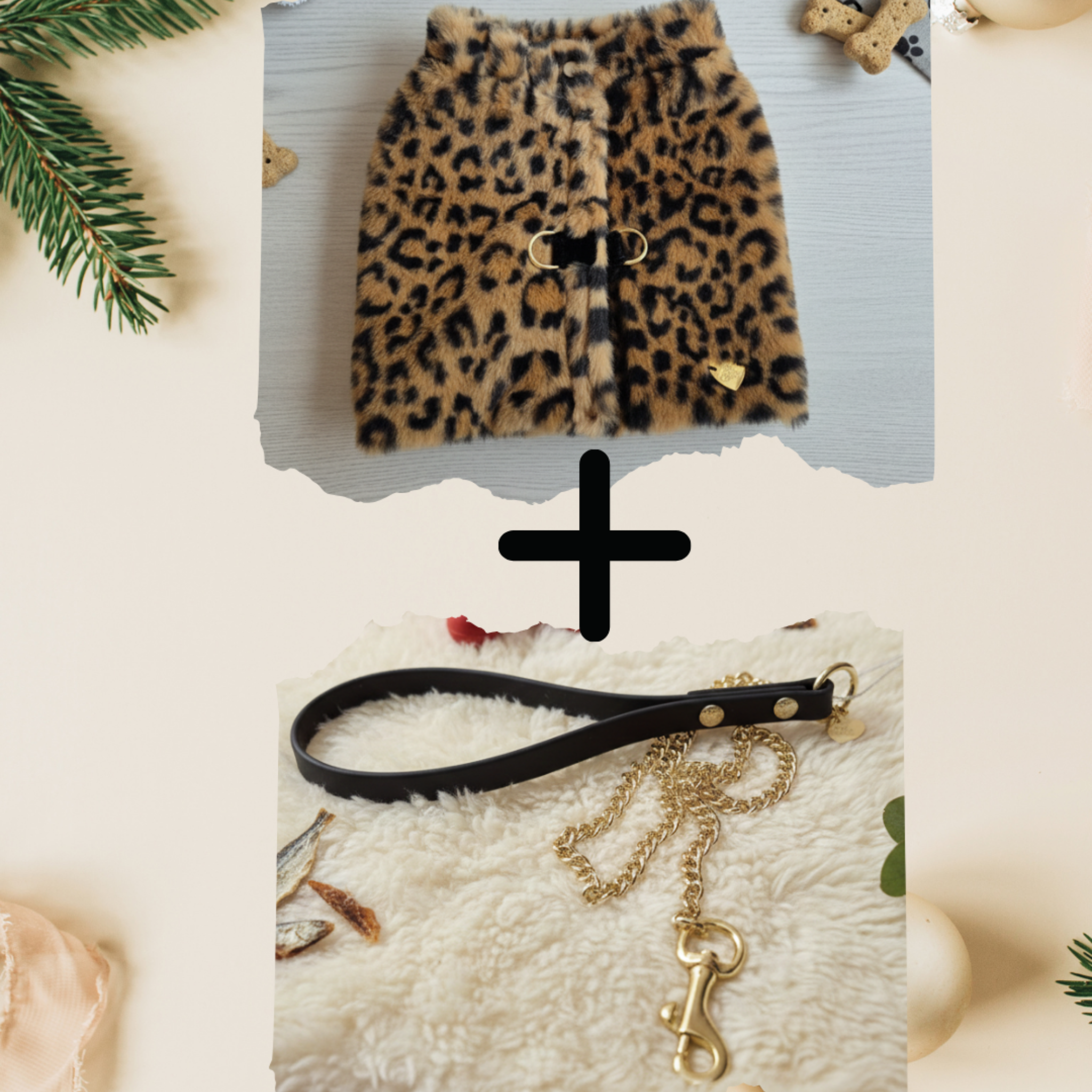 Completo Pettorina Leopard Fur e Guinzaglio per Cani
